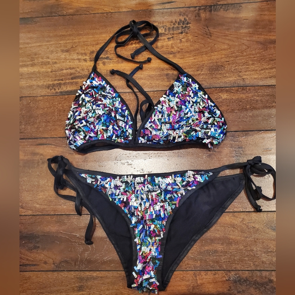 Intimate Basic Sequin Multicolor Bikini Set Adjustable - ONE SIZE - Picture 2 of 12